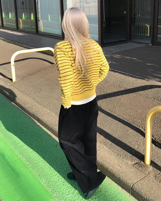 Striped knit zip-up