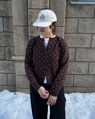 Polka Dot Round Neck Cardigan