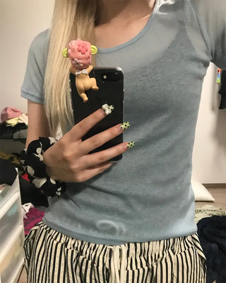 See-through layered half T-shirt