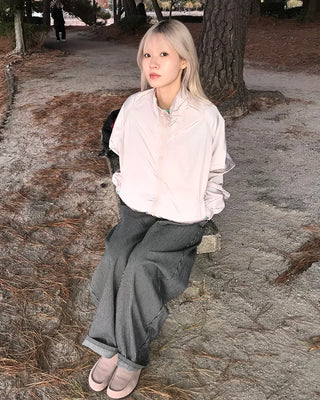 Striped denim pants