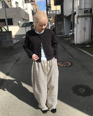 Striped pants with string waistband