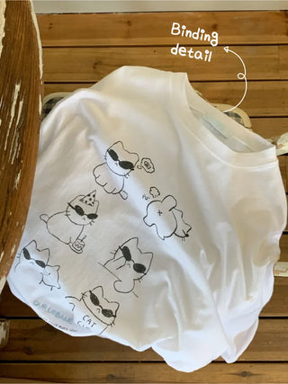 Cat Lettering Oversized Pigment Short-Sleeve T-Shirt