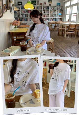 Cat Lettering Oversized Pigment Short-Sleeve T-Shirt