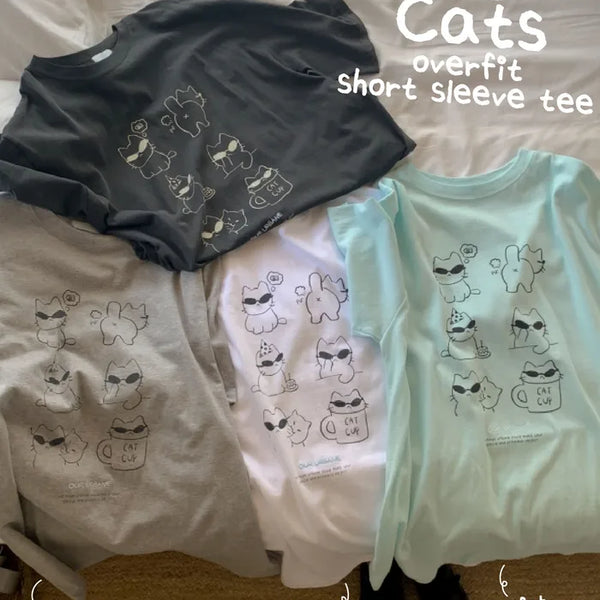Cat Lettering Oversized Pigment Short-Sleeve T-Shirt