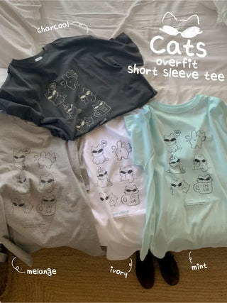Cat Lettering Oversized Pigment Short-Sleeve T-Shirt