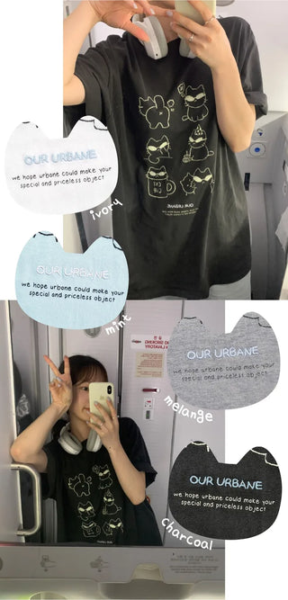 Cat Lettering Oversized Pigment Short-Sleeve T-Shirt