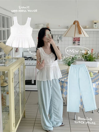 Wide-leg fleece-lined track pants