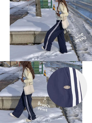 Wide-leg fleece-lined track pants