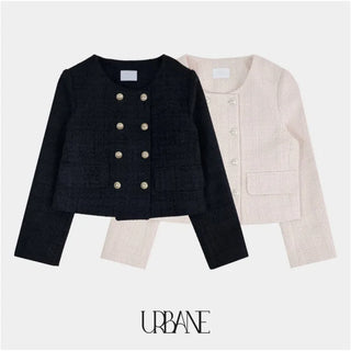 Collarless tweed jacket (2c)