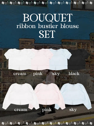 Ribbon bustier Tencel chiffon blouse
