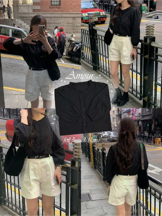 Autumn blouse with frills and pleats