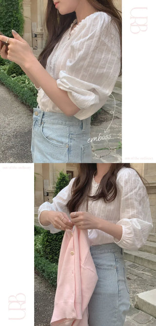 Autumn blouse with frills and pleats