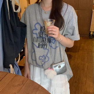 Printed round oversized short-sleeved T-shirt (2c)
