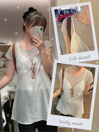 Layered sheer short-sleeved T-shirt (3c)