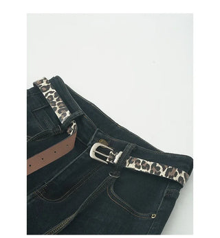 Dark blue wide straight denim belt set