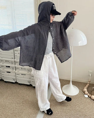 Checked hooded shirt