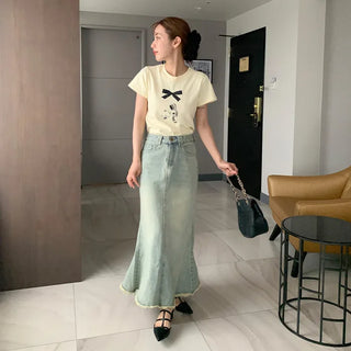 Long denim skirt