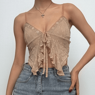 Ruffle high slit textured cami top