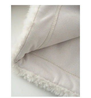 High-neck fur jacket & bag set