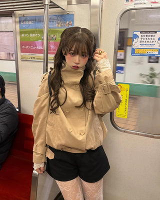 High-neck short trench coat