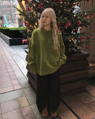 Henley neck oversized knit