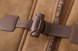 Suede hooded duffel button sheepskin coat
