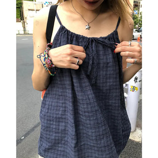 Checked Shirred Camisole