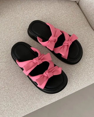 Ribbon cushion platform mesh sandals