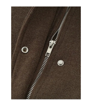 Leather-colored brown zip-up button jacket