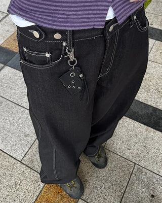 (Unisex) Color-block balloon denim pants