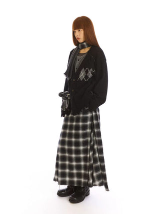 [NeverSeez] Argyle Layered Knit Cardigan