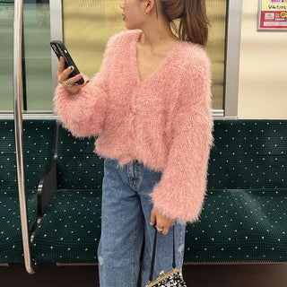 Loose shaggy fur cardigan