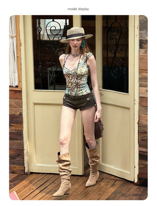 [NECY] American Blue Leopard Unbalanced Tank Top