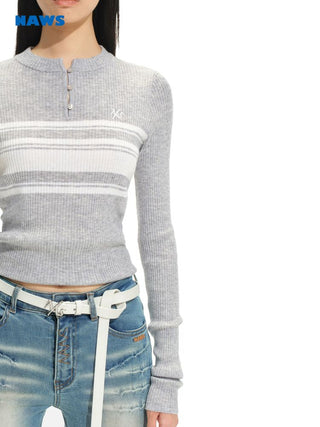 [NOTAWEAR] Striped Slim Fit Wool Blend Knit  Top
