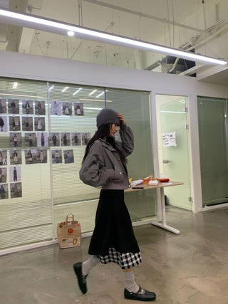 NEVERSEEZ Checkered Patchwork Skirt