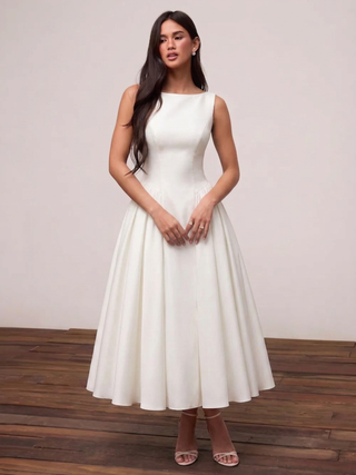 Boat Neck Backless Flared Maxi Dress