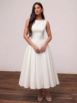 Boat Neck Backless Flared Maxi Dress