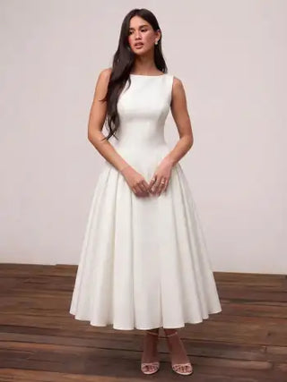 Boat Neck Backless Flared Maxi Dress