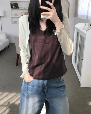 lace button sleeveless (4color)