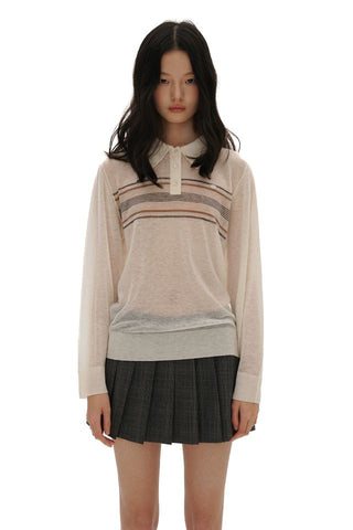 [moromoro2] Striped Polo Knit Top