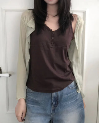 lace button sleeveless (4color)