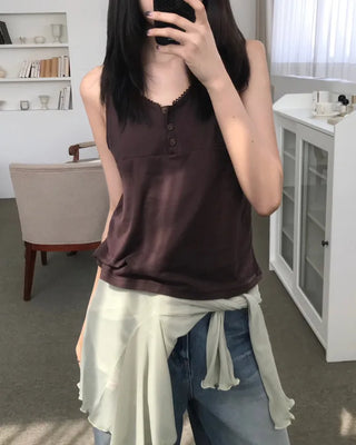 lace button sleeveless (4color)
