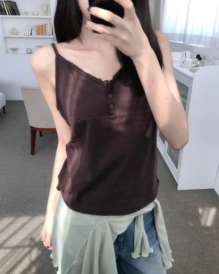 lace button sleeveless (4color)