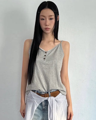 lace button sleeveless (4color)