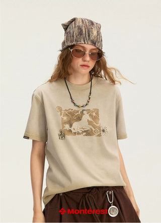 [Monterest] Unicorn Print Washed Cotton T-Shirt