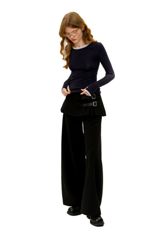 [Moromoro2] Layered Contrast Neckline Knit  Top