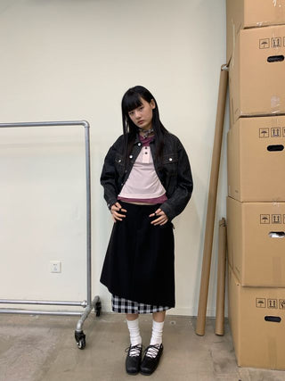 NEVERSEEZ Checkered Patchwork Skirt