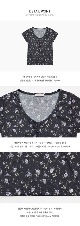 Heather Flower Short Sleeve Button T-Shirt - 3 Colors