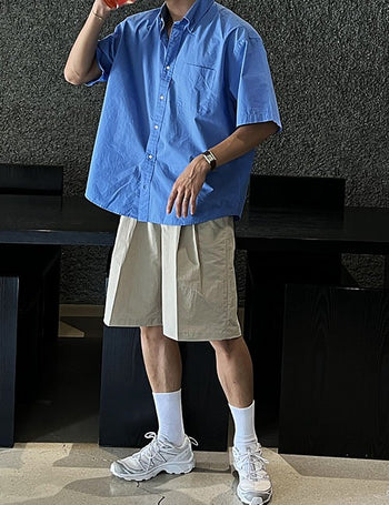 Daily oversized short-sleeve shirt (cotton fabric)