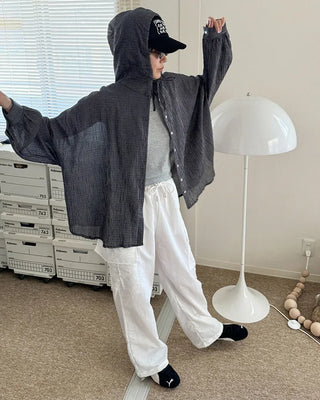 Checked hooded shirt